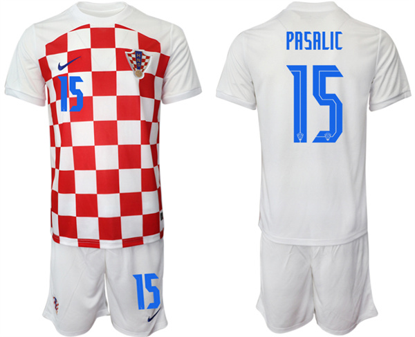 Men's Croatia #15 Pasalic White Home Soccer Jersey Suit